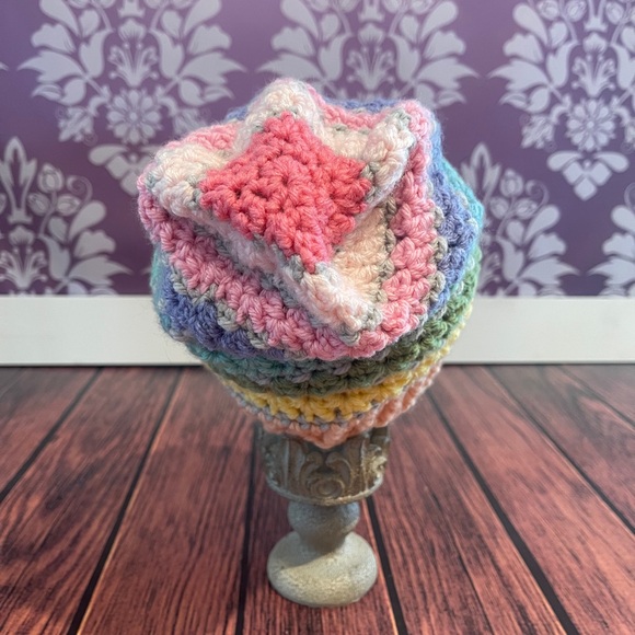 Crochet Colorful Striped Winter Slouch Hat - Picture 4 of 4